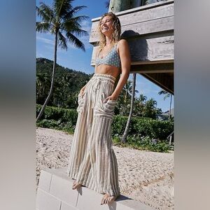 Free People Jones Beach Wide Leg Stripe Pants Womens Size Large Boho loose Fit